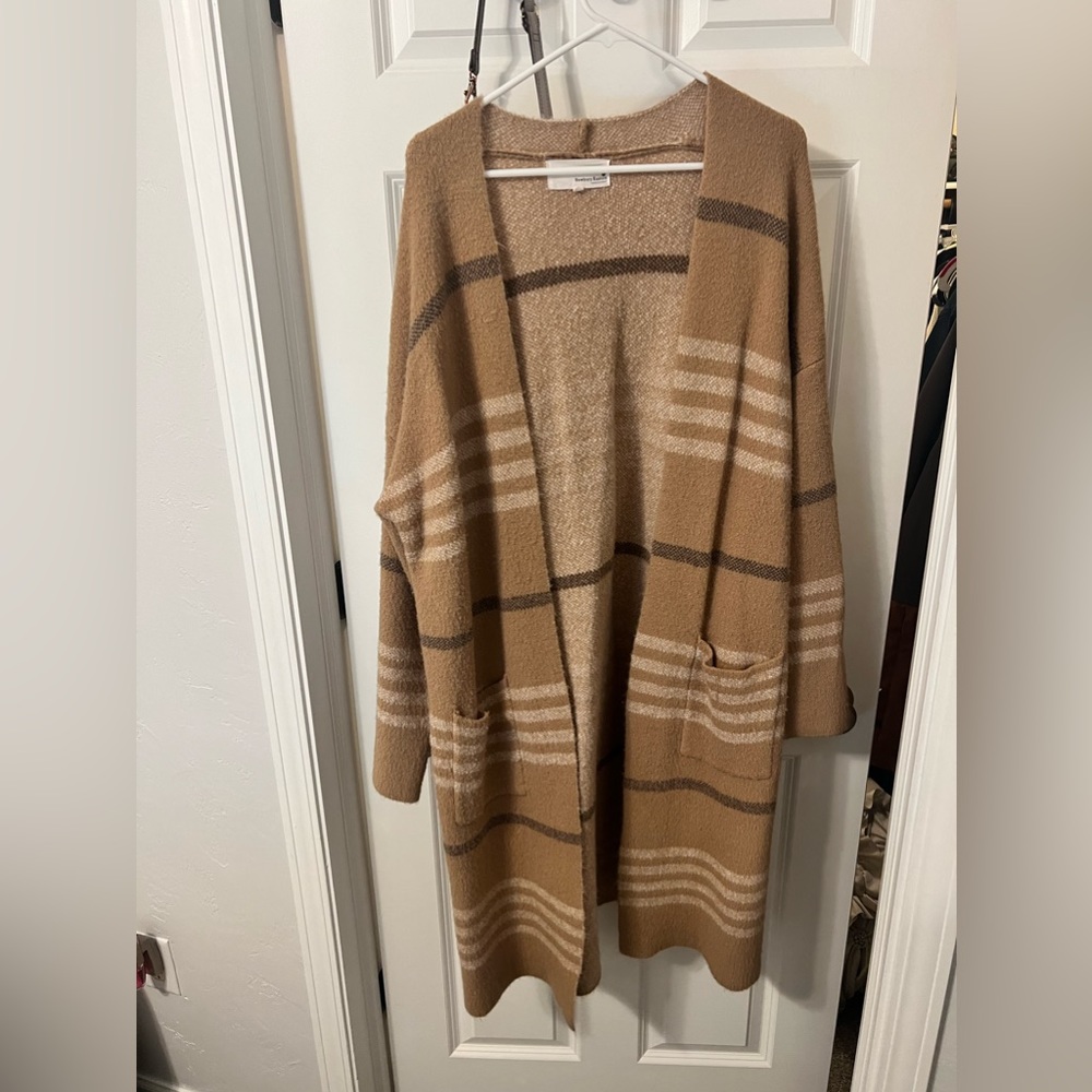 Long cardigan striped sweater - pockets - M/L